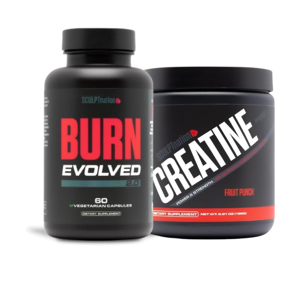 Sculpt Nation Burn Evolved 2.0 and Premium Creatine Powder Bundle, 2-Pack