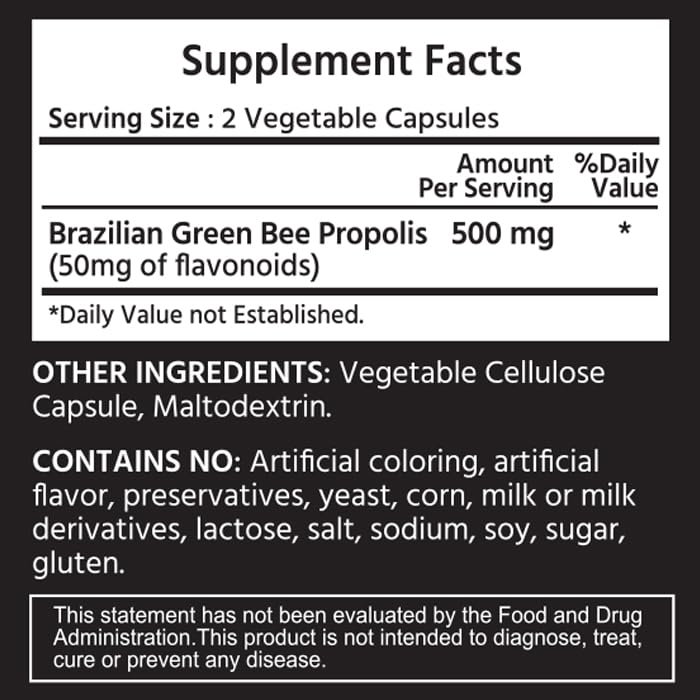 ML Naturals Brazilian Green Propolis 500 mg with 50 mg Flavonoids per Serving Capsules, 120 Count