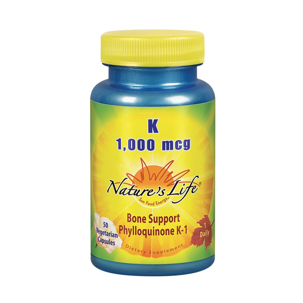 Nature's Life Vitamin K 1000mcg Phylloquinone K-1 Supplement, Healthy Bones & Cardiovascular Support, 50 Capsules