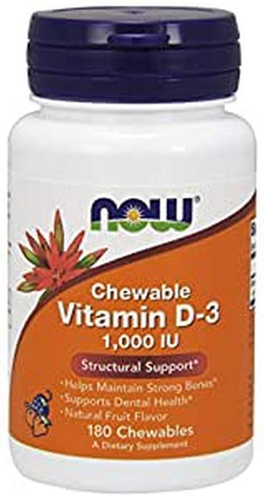 NOW Foods Vitamin D-3 Chewable Natural Fruit Flavor 1000 IU Tablet, 180 Tablets