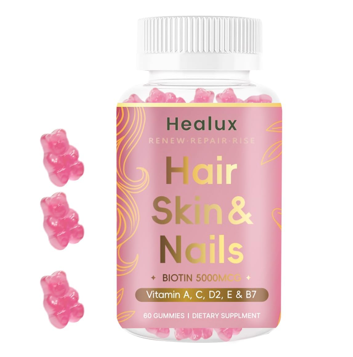Healux Hair Skin and Nails Biotin Gummies 5000 mcg, 60 Gummies