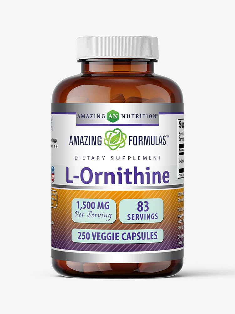 Amazing Nutrition L-Ornithine 1500 mg Supplement Capsules, 250 Count