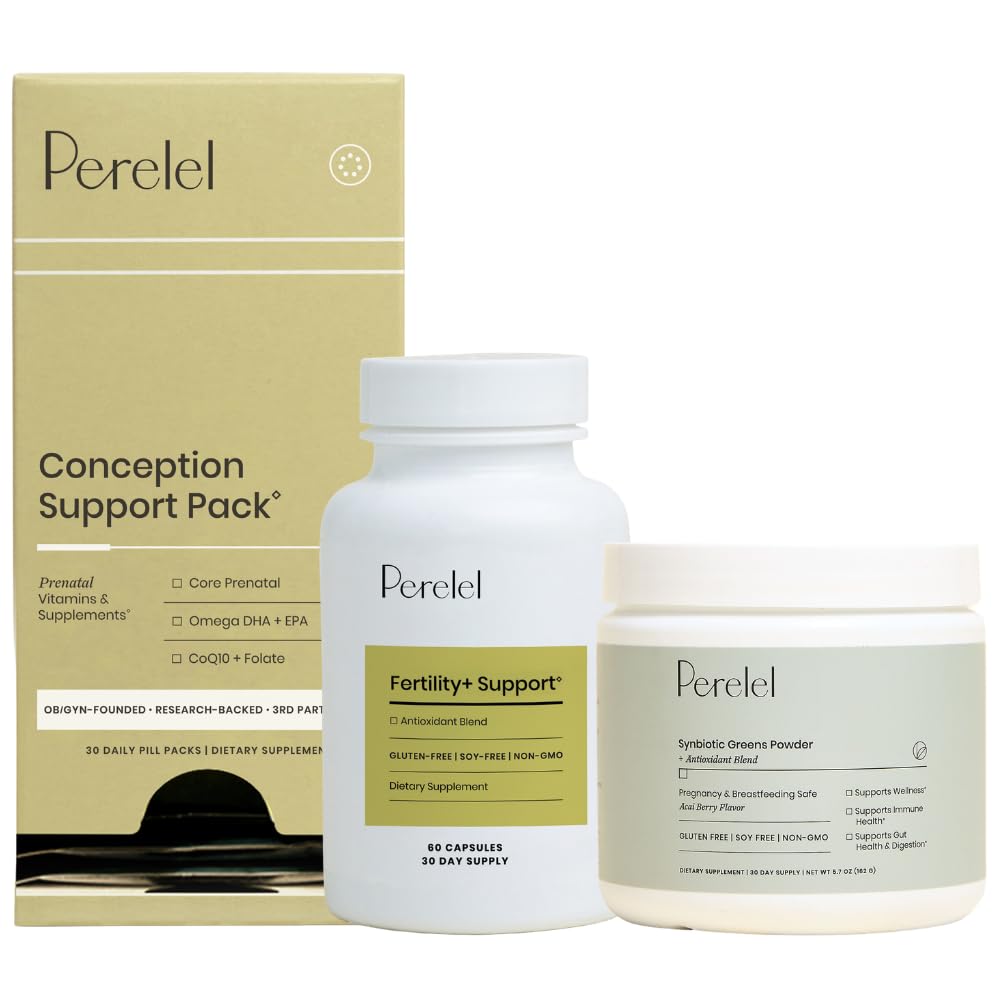Perelel Fertility Foundation Bundle & Conception Support Pack, 60 Capsules, 30 Daily Pill Packs, 30 Servings of Greens Powder