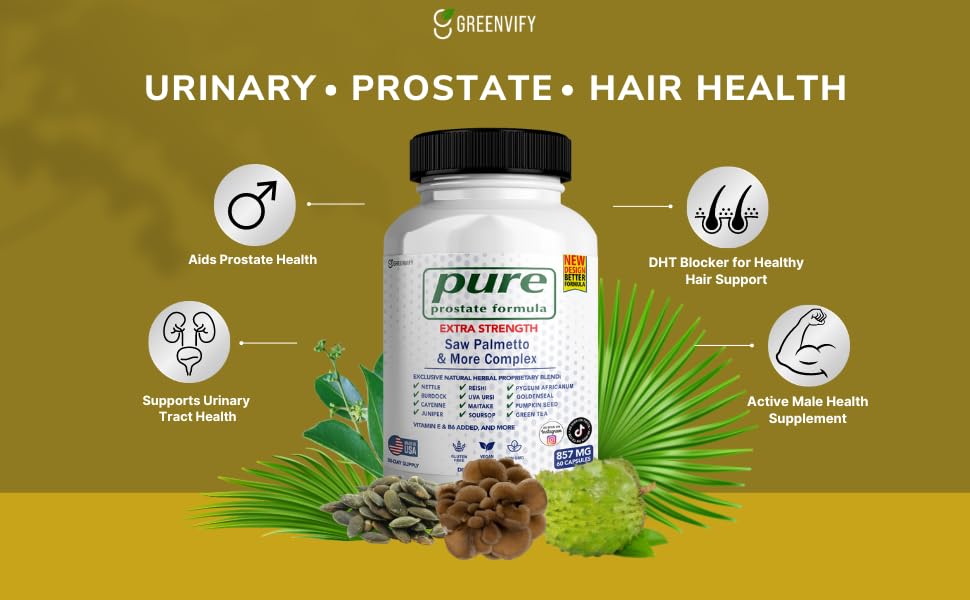 GREENVIFY Pure Prostate Formula Saw Palmetto & More Complex 857 mg Prostate Supplements for Men Capsules, 300 Capsules