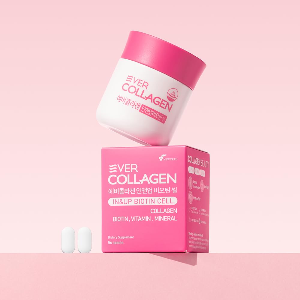 EVER COLLAGEN TIME Ever Collagen in&UP Biotin Cell Low Molecular Marine Fish Collagen Peptides with Vitamin Selenium, 56 Tablets