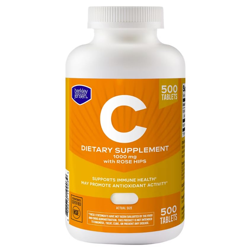 Berkley Jensen 1000mg Vitamin C Supplement with Rose Hips, 500 Tablets
