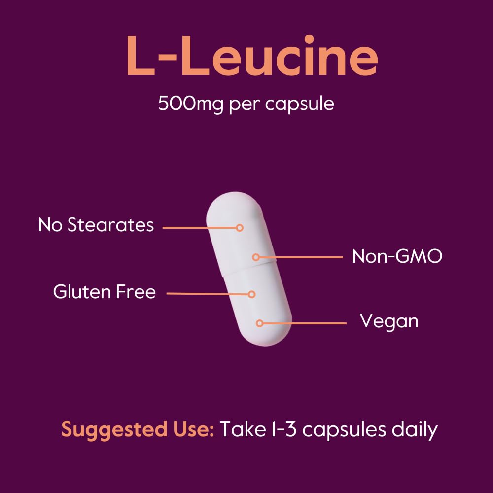 BESTVITE Filler-Free L-Leucine 500mg Capsules, 240 Count