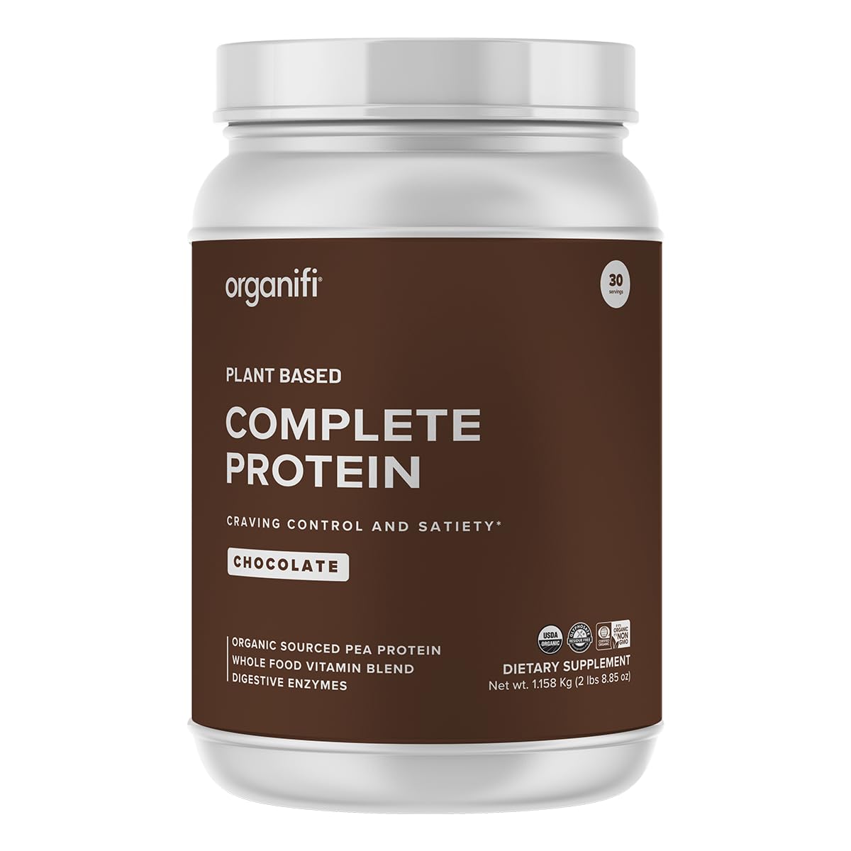 Organifi Complete Protein Chocolate Flavor Organic Vegan Plant Based Protein Powder with Digestive Enzymes, 2.68 lb