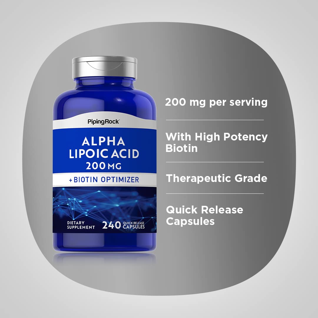 Piping Rock Alpha Lipoic Acid 200mg Plus Biotin Capsules, 240 Count
