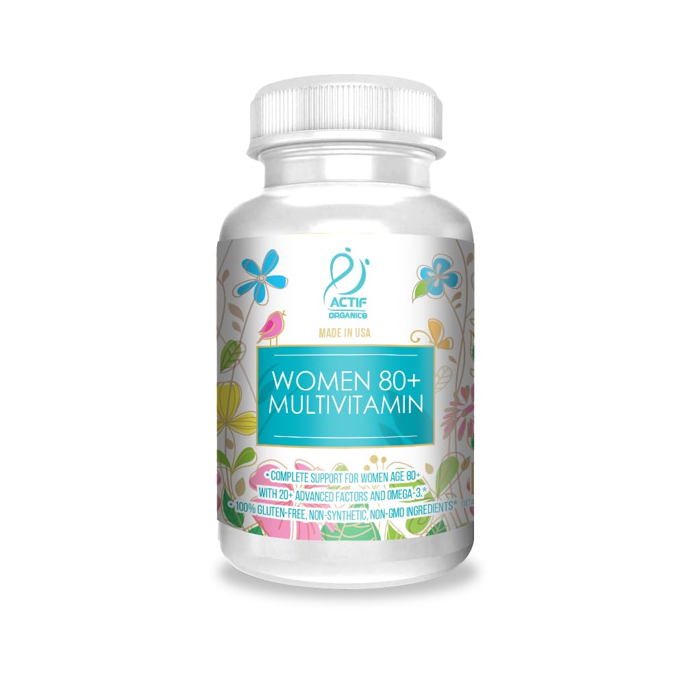 ACTIF Organic Multivitamin for Women Age 80+ with 20+ Advanced Factors and Omega-3 Softgels, 90 Count