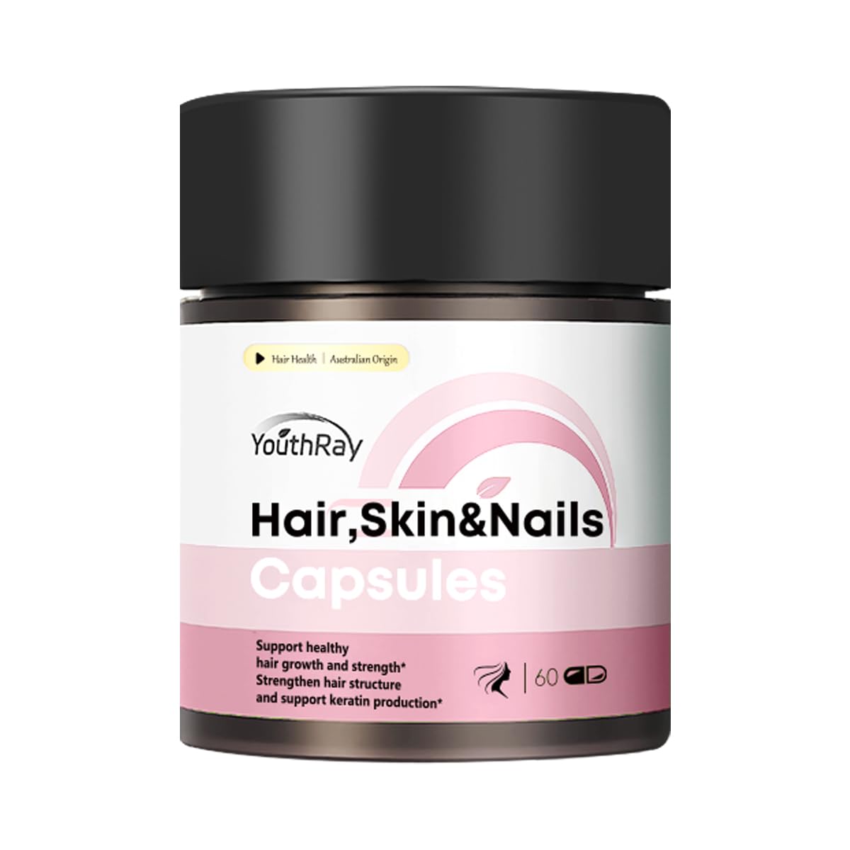 YouthRay Hair, Skin and Nails Vitamins with Biotin for Women & Men 6500mcg per Serving, Vitamin B7 for Healthy Hair with Collagen and Keratin, Non-GMO Capsule, 1 Count