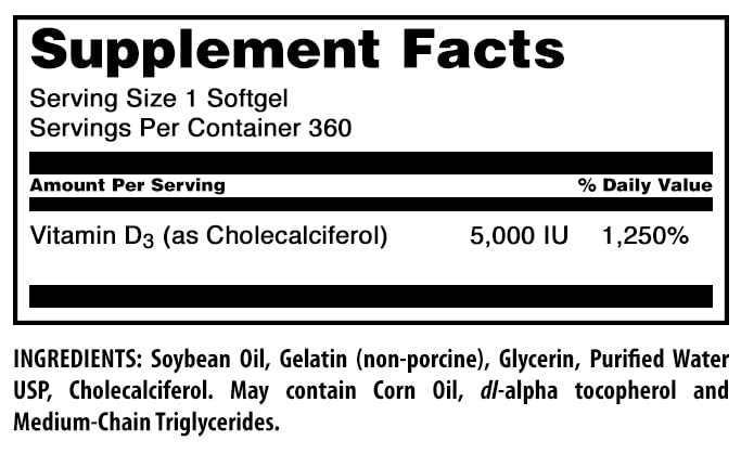 Amazing Nutrition Vitamin D3 (Cholecalciferol) Supplement Softgels, 360 Count