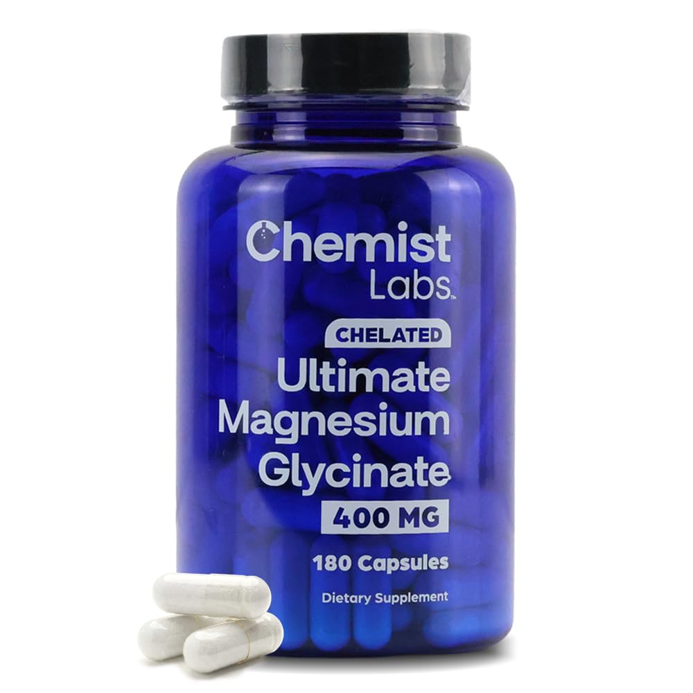 Chemist Labs Magnesium Glycinate 400mg High Absorption Capsules, 180 Count