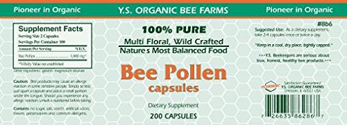 YS Organic Bee Pollen 550 mg, 200 Capsules