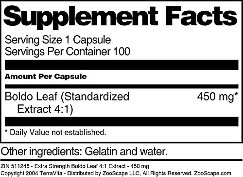 Terravita Extra Strength Boldo Leaf 4:1 Extract 450 mg Capsule 300 Count
