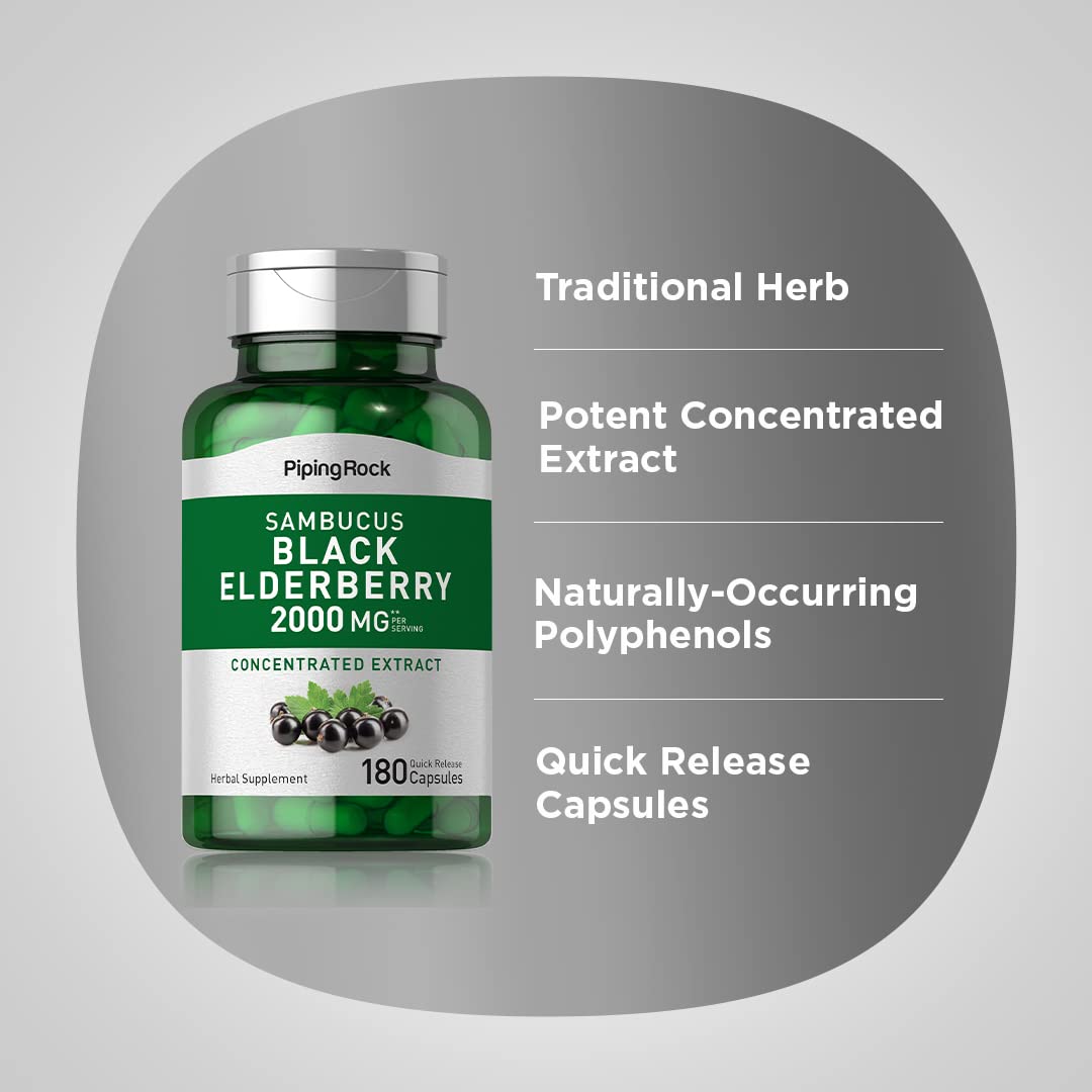 Piping Rock Black Elderberry Capsules 180 Count
