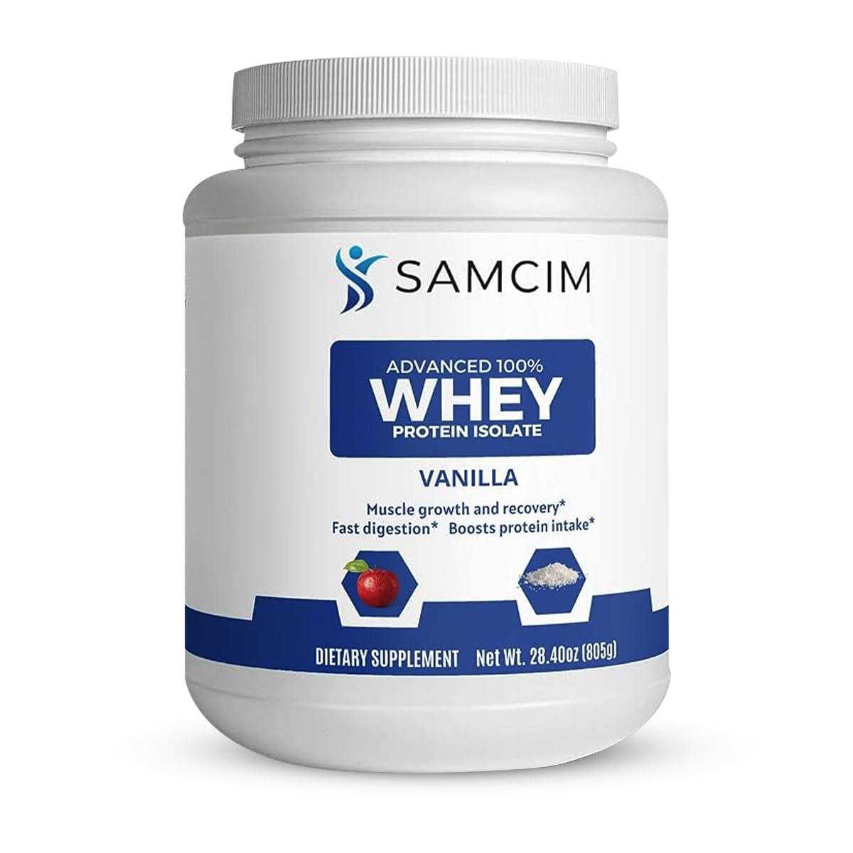 SAMCIM Advanced 100% Whey Protein Isolate Vanilla Flavor Protein Powder, 28.4 oz