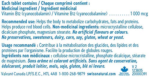 Swiss Natural Vitamin B12 1000 mcg Tablet, 1