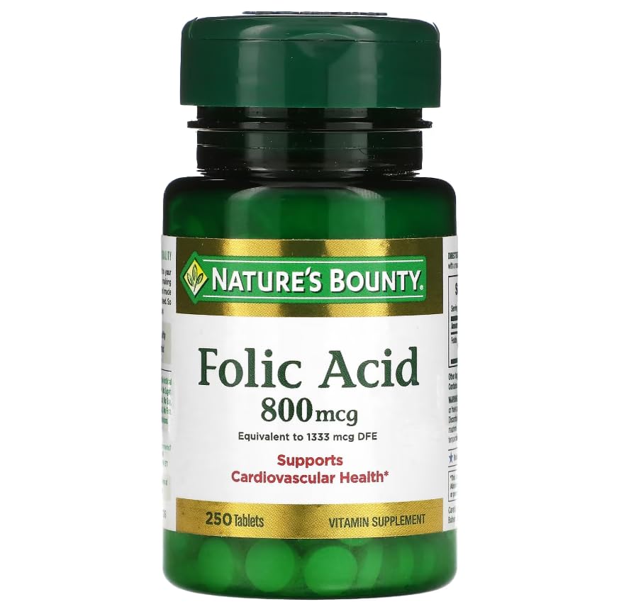 Nature's Bounty Folic Acid 800 mcg Vitamin Supplement Maximum Strength Tablet 500 Tablets