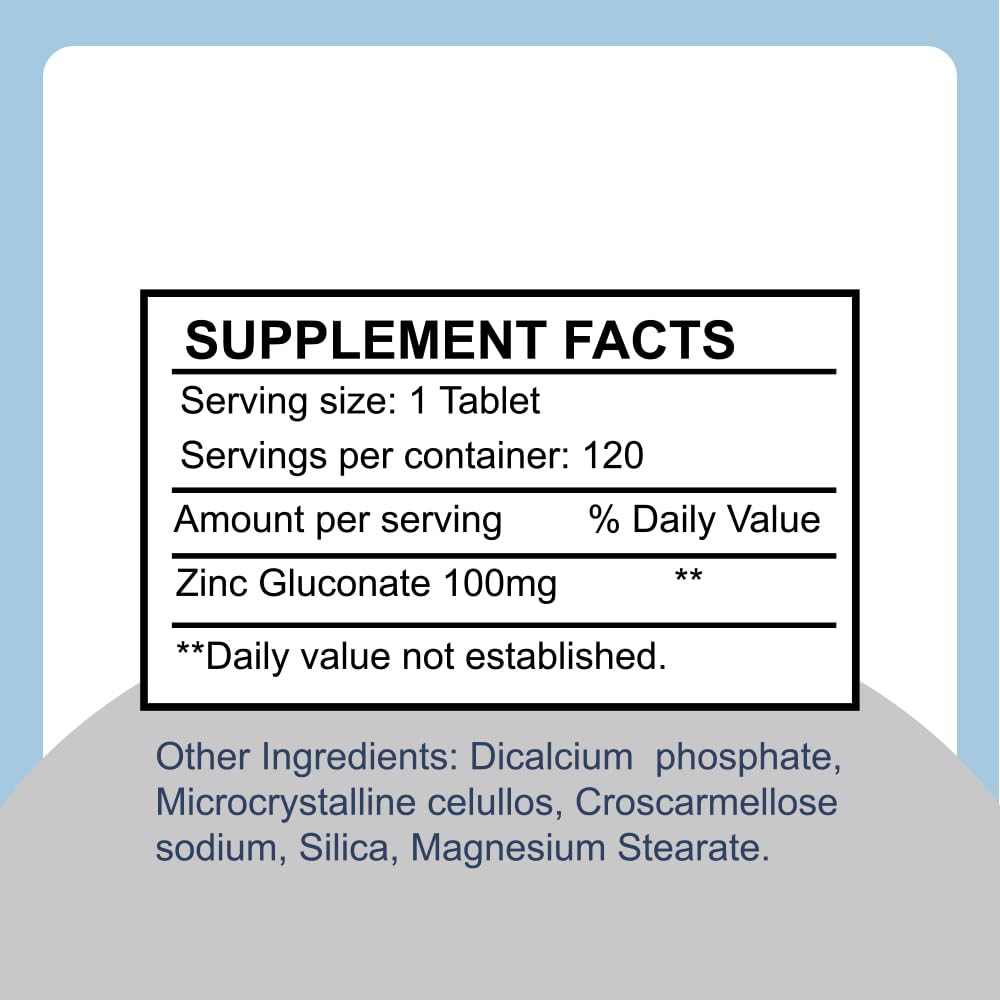 Sunshine Naturals Zinc Gluconate Mineral Supplement 100 mg, 120 Tablets