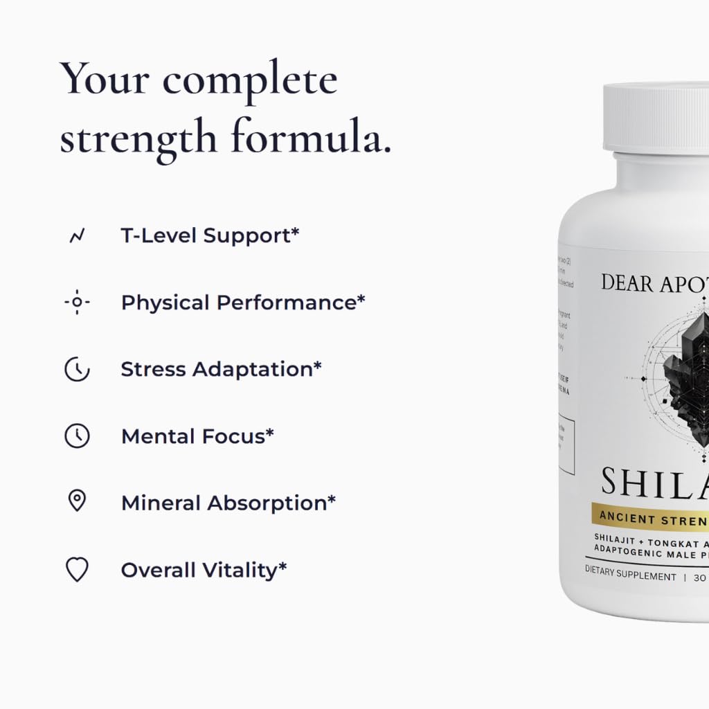 Dear Apothecary Shilajit+ 500mg with Eurycoma Longifolia, Ashwagandha, Zinc, Magnesium, Boron & Black Pepper, 60 Capsules