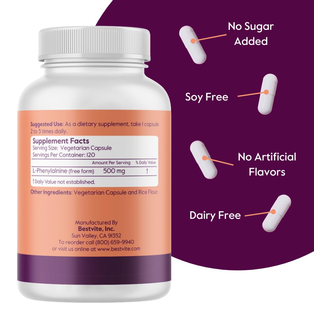 BESTVITE L-Phenylalanine 500mg Capsule, 120 Count