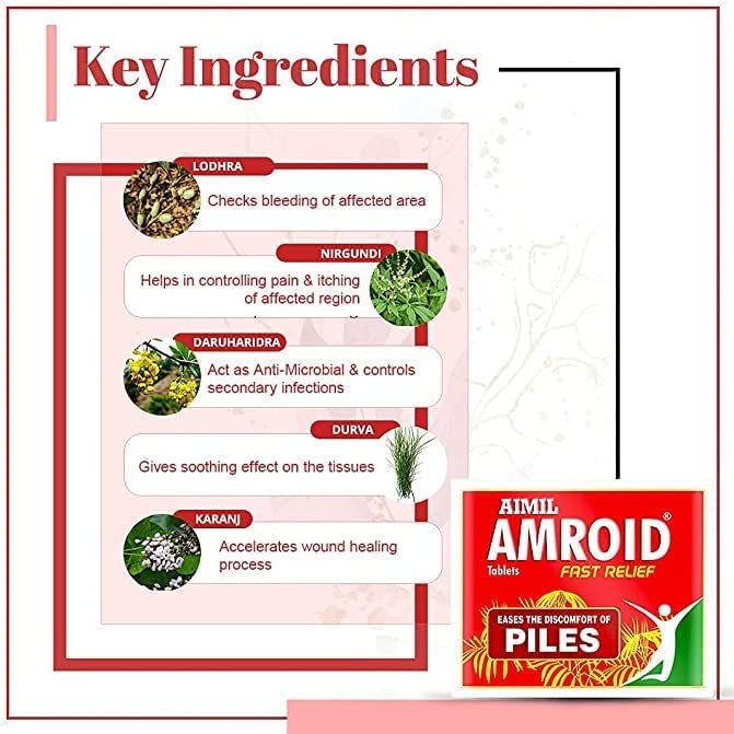 QRA Aimil Amroid Ayurveda Tablets Poly Herbs Healthcare Medicine for Piles, 30 Tablets