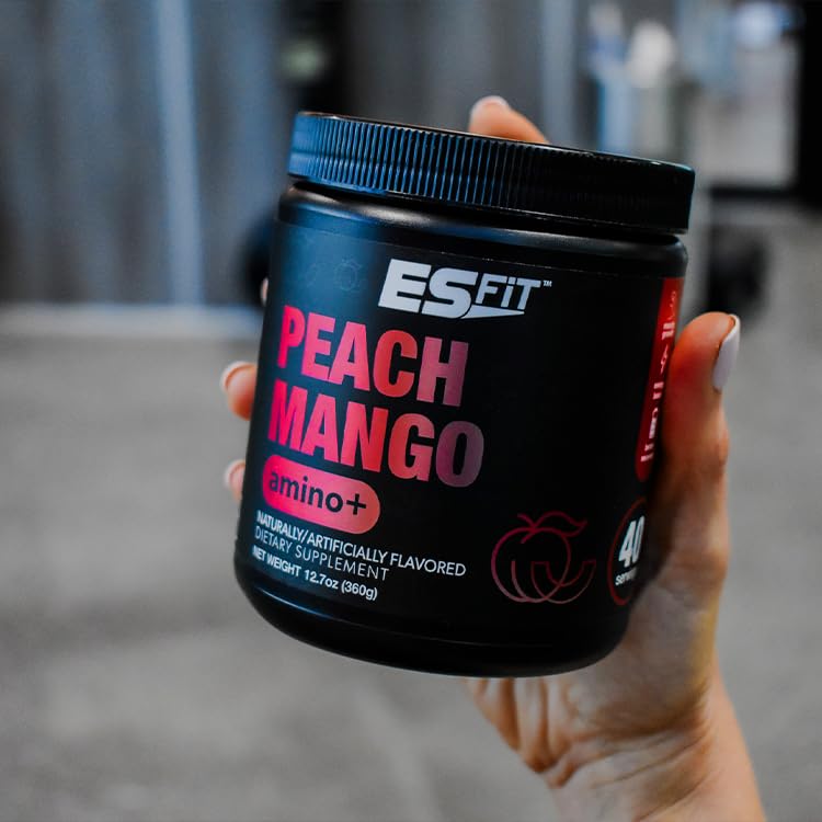 ES FIT Amino+ Powder Pre and Post Workout with Caffeine + Green Tea Extract, BCAA, Amino Acids, Zero Sugar, Low Calorie, 12.7 oz