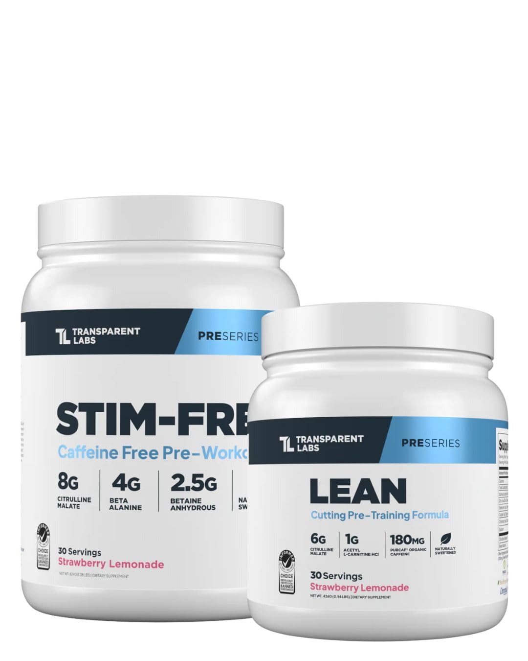 Transparent Labs Stim-Free Pre-Workout Powder & Lean Pre-Workout Powder, 30 Servings Each