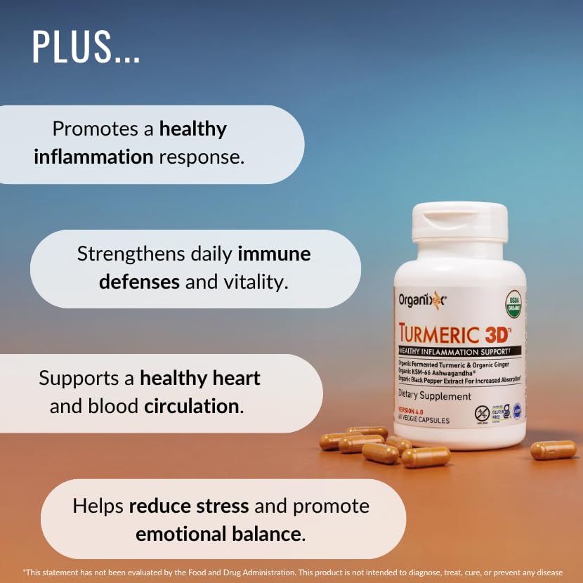 Organixx Organic Turmeric Curcumin with Ashwagandha Capsules 90 Count