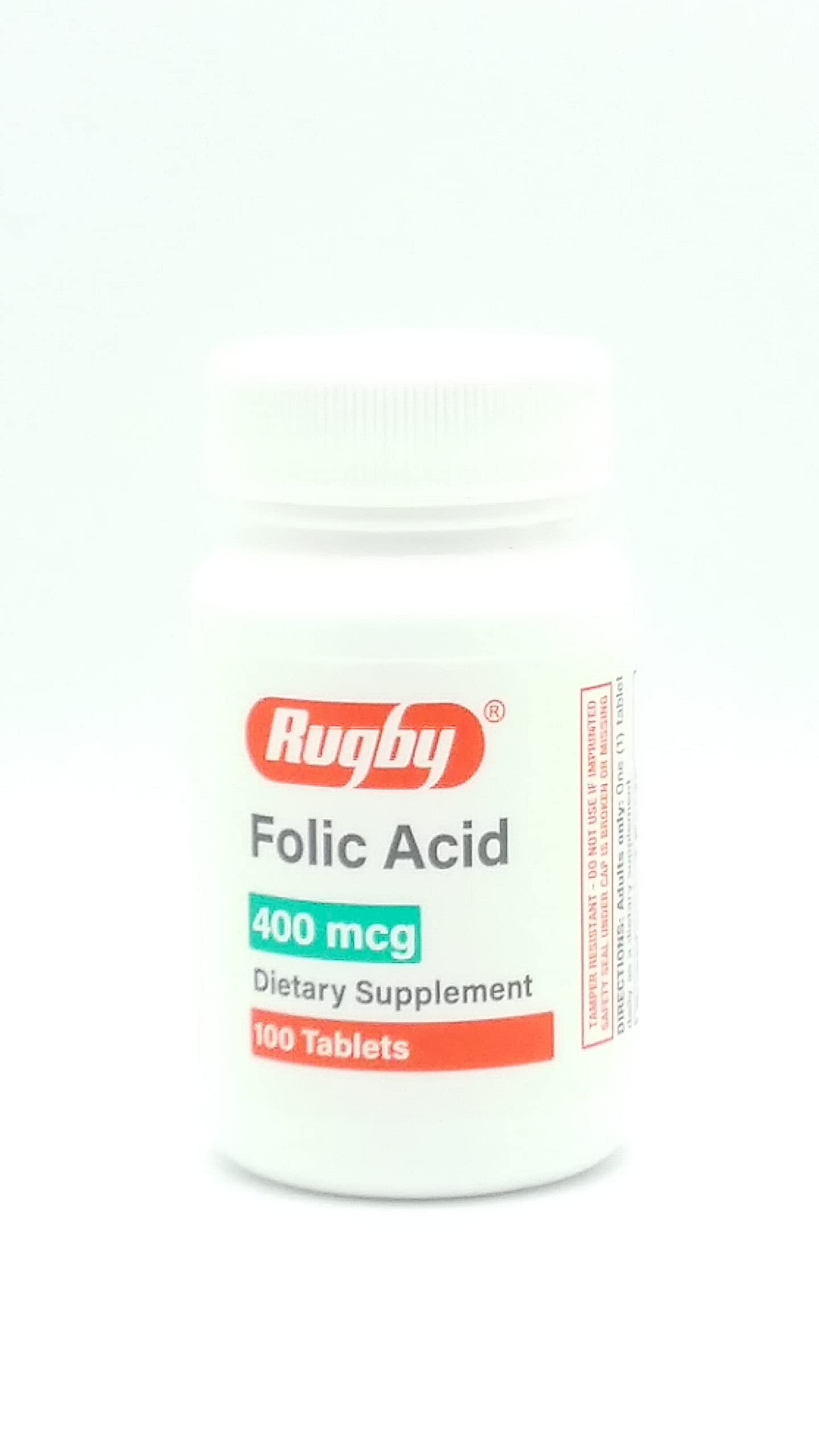 Rugby Laboratories Folic Acid 400 mcg Vitamin B9 Folate Daily Dietary Supplement Tablets, 100