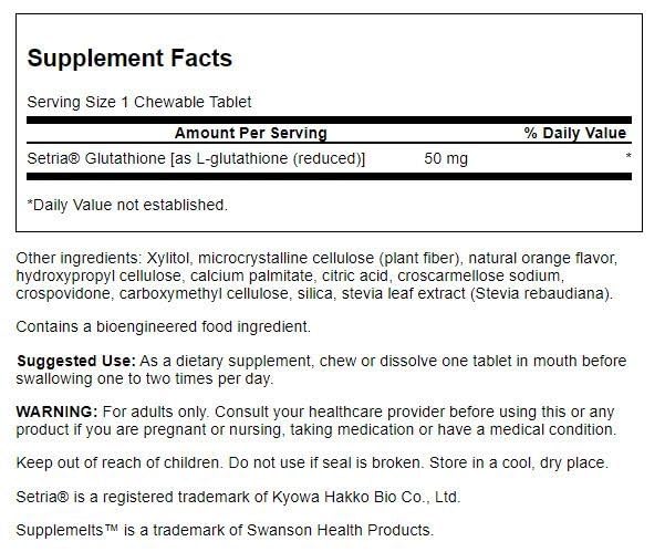 Swanson L-Glutathione 50 mg Tablets, 60 Count