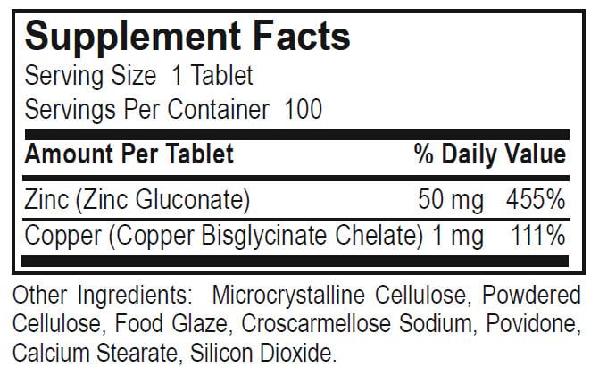 Dialyvite Zinc 50 Plus Copper Tablets, 100 Count
