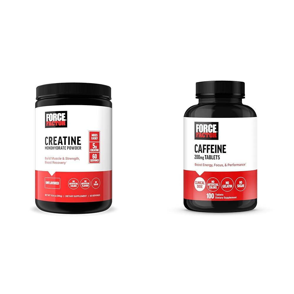 Force Factor Creatine Powder 60 Servings and Caffeine Tablets 100 Tablets