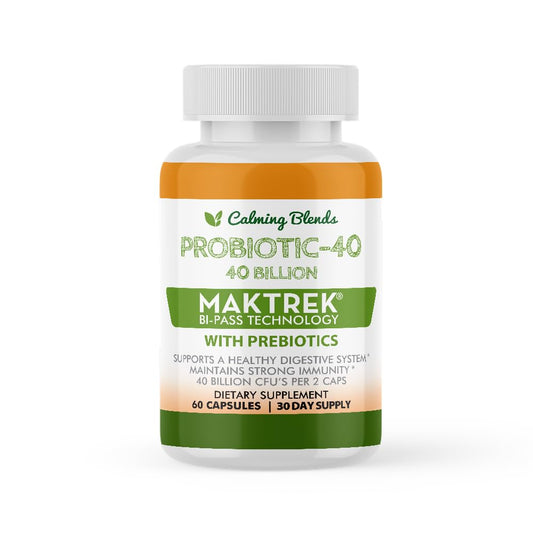CALMING BLENDS Probiotic 40 Billion CFU Bi-Pass Delivery System, Shelf Stable, 60 Vegetable Capsules