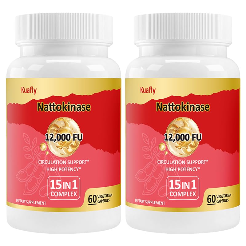 KUAFLY Nattokinase Supplement 12000 FU 15 in 1, 120 Capsules