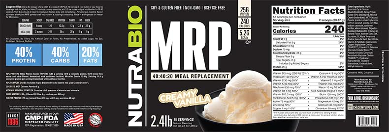NutraBio MRP Complete Meal Replacement Protein Powder, 38.4 oz