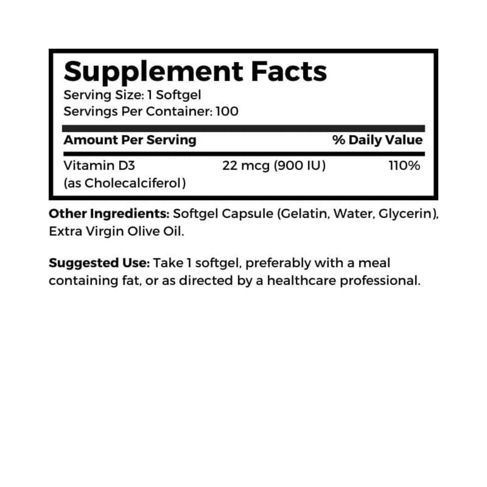Dr Clark Store Vitamin D3 900 IU Softgels, 100 Count