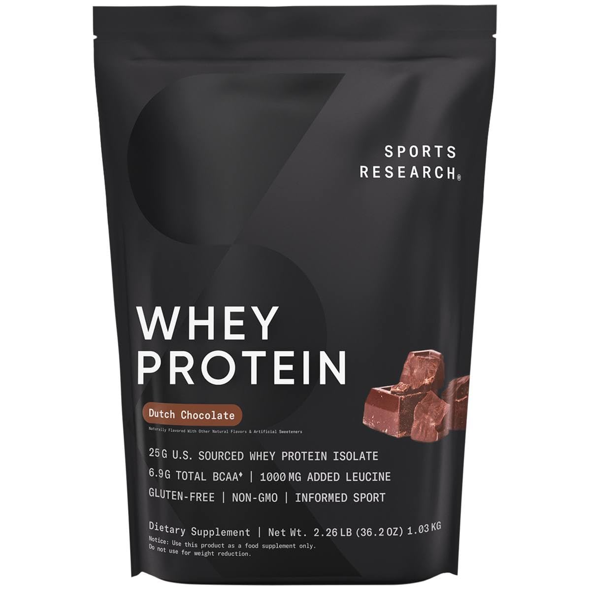 Sports Research Whey Protein Isolate Powder, Dutch Chocolate, 32 Servings
