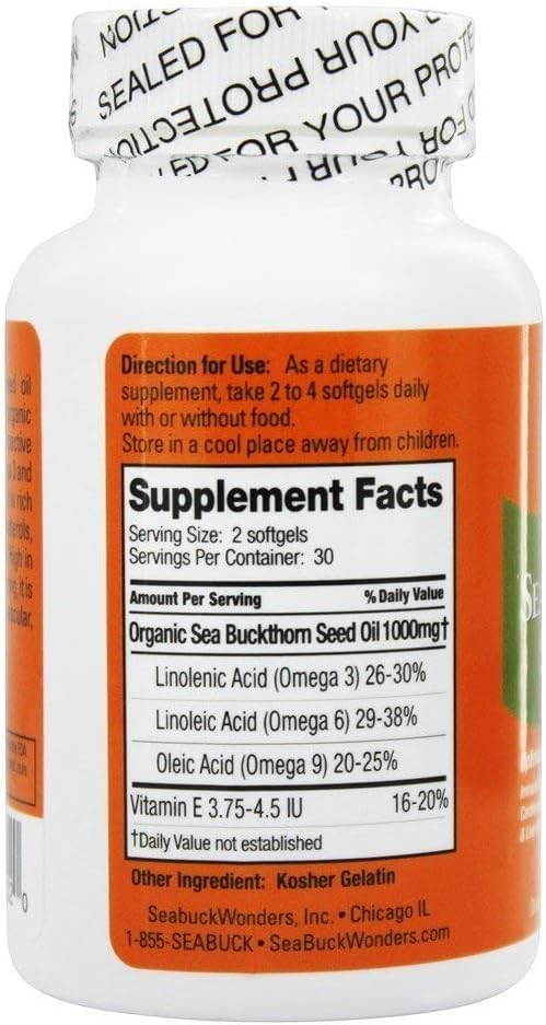 SEABUCKWONDERS Sea Buckthorn Seed Oil Softgel, 60 Softgels