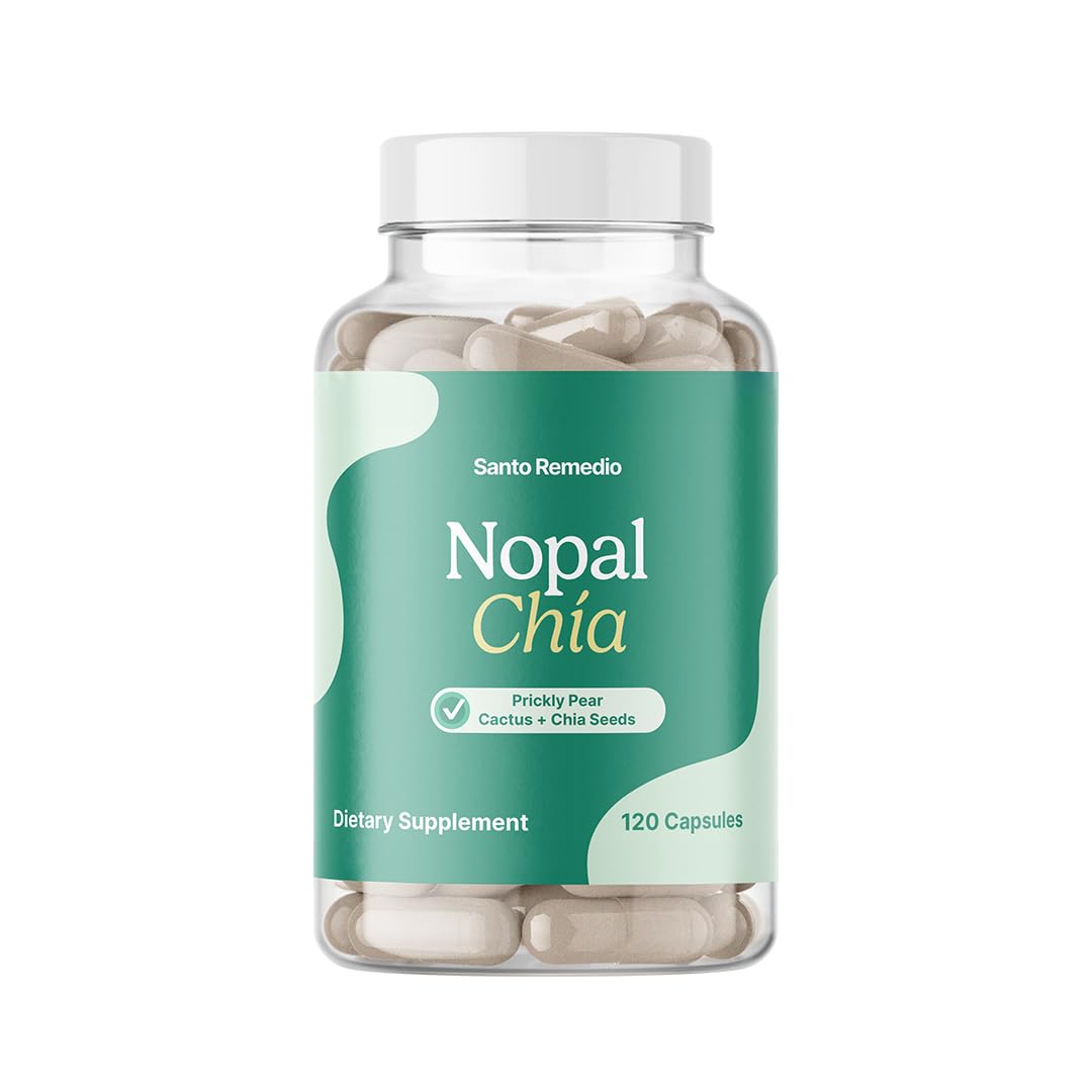 Santo Remedio Super Nopal Cactus Capsules with Chia – Prickly Pear Supplement, 120 Capsules
