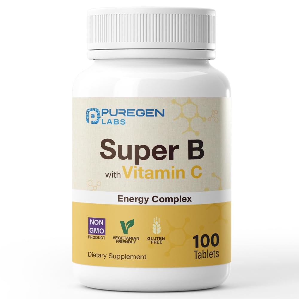 P Puregen Labs Super B Energy Complex with Vitamin C - Immune Health, Energy & Nervous System Support - Non-GMO, Gluten-Free 100 Vegetarian Tablets