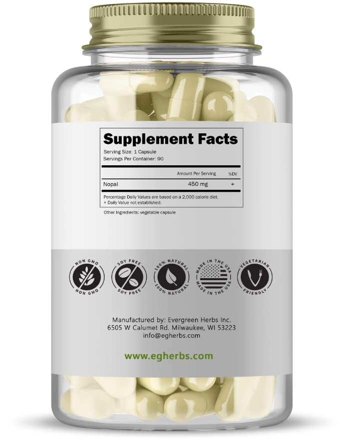 Evergreen Herbs Nopal Capsules Prickly Pear Opuntia Ficus Indica 90 Capsules