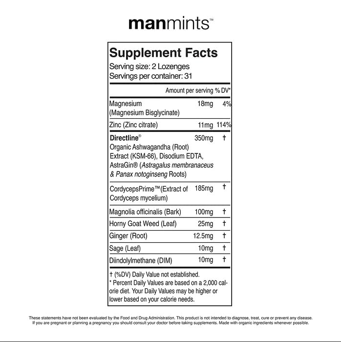 Rebalance ManMints – Fast-Acting Daily Focus Lozenges for Men – Clinically Tested Cortisol & Testosterone Support with Ashwagandha, Horny Goat Weed & DIM – Sugar-Free, Caffeine-Free Tablet 62 Count