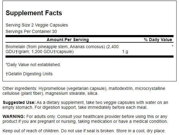 Swanson Maximum Strength Bromelain 1200 GDU 500 mg, 60 Capsules
