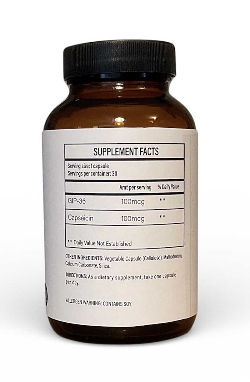 Prince of Peptides, Inc Gip-36 Daily General Wellness Dietary Supplement with Capsaicin 30 Capsules