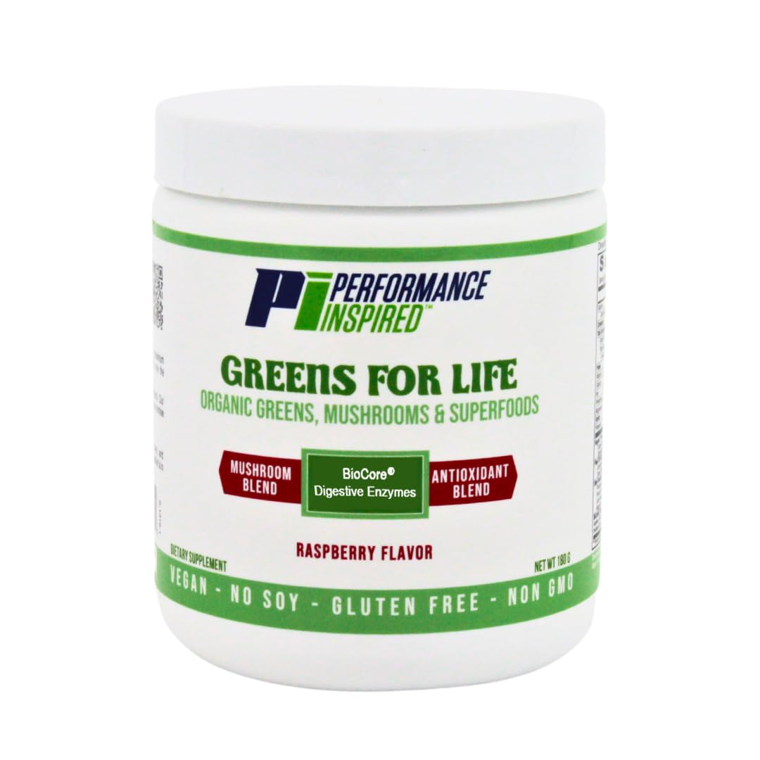 Performance Inspired Greens for Life Organic Greens, Mushrooms, and Superfoods Powder 30 Servings