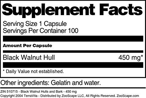 Terravita Black Walnut Hulls and Bark - 450 mg Capsules, 100 Count