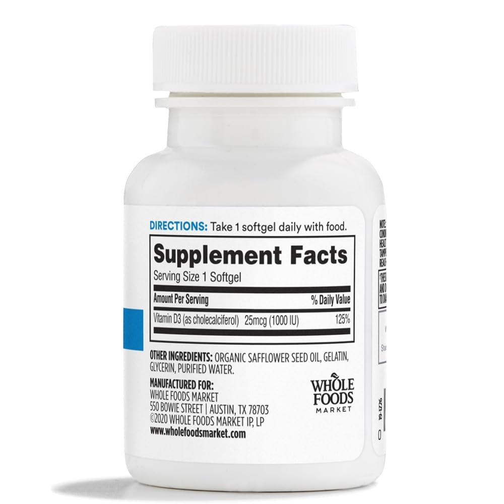 365 by Whole Foods Market Vitamin D3 Softgels, 1000 IU, 100 Count