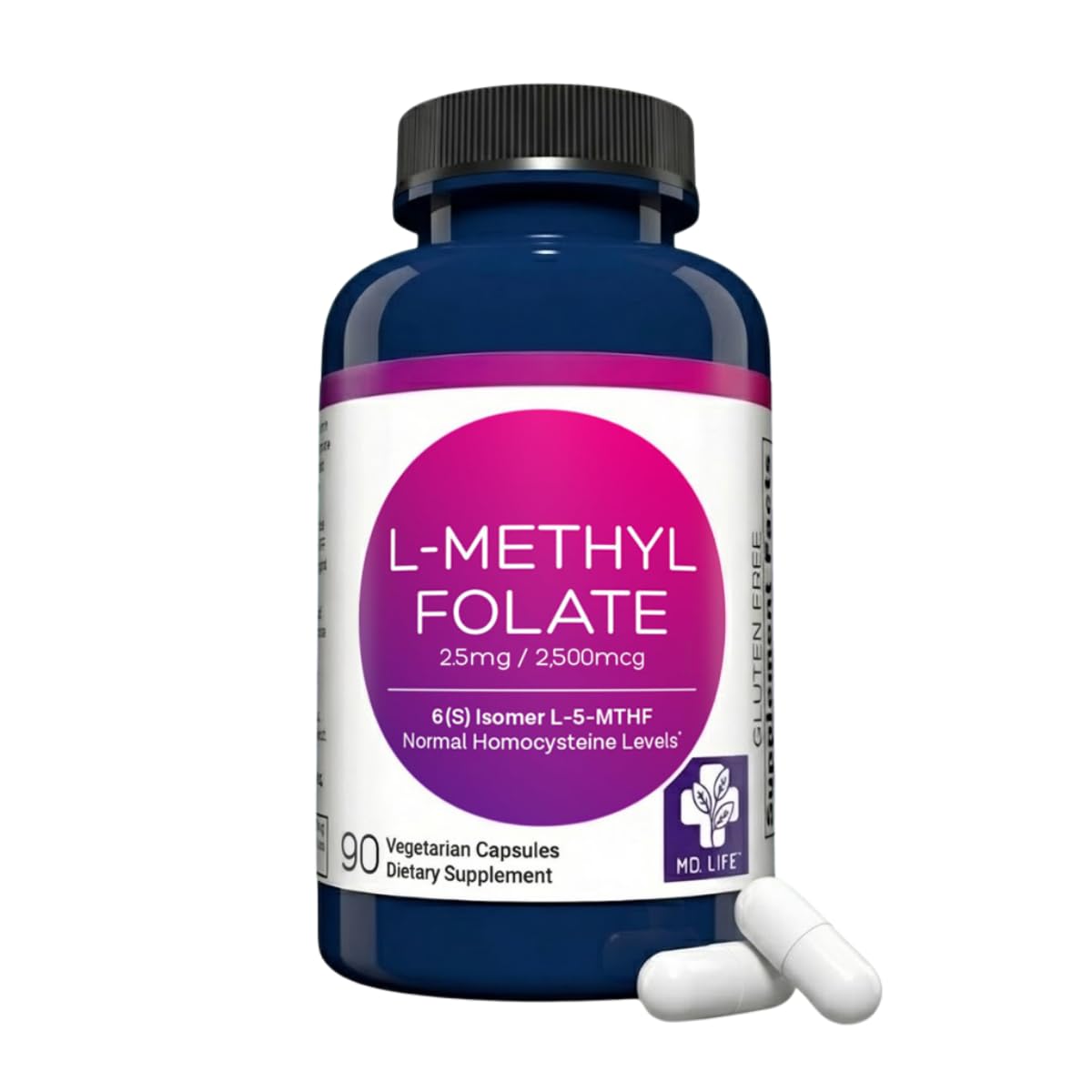 MD.LIFE L-Methylfolate 2.5 mg 5-MTHF Capsules 90 Count